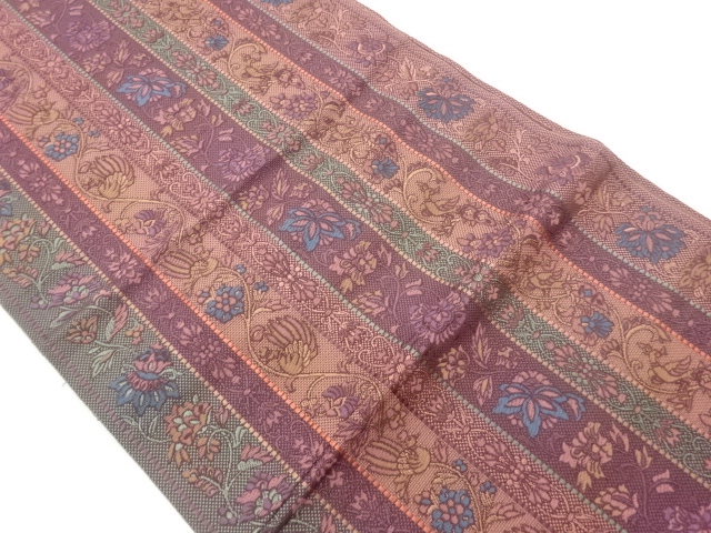 JAPANESE NAGOYA OBI / CHIKUZEN HAKATA / WOVEN FLOWER ARABESQUE